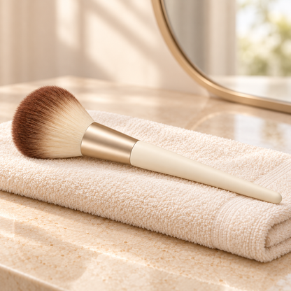 Cloud Dome Powder Brush — vanity towel scene