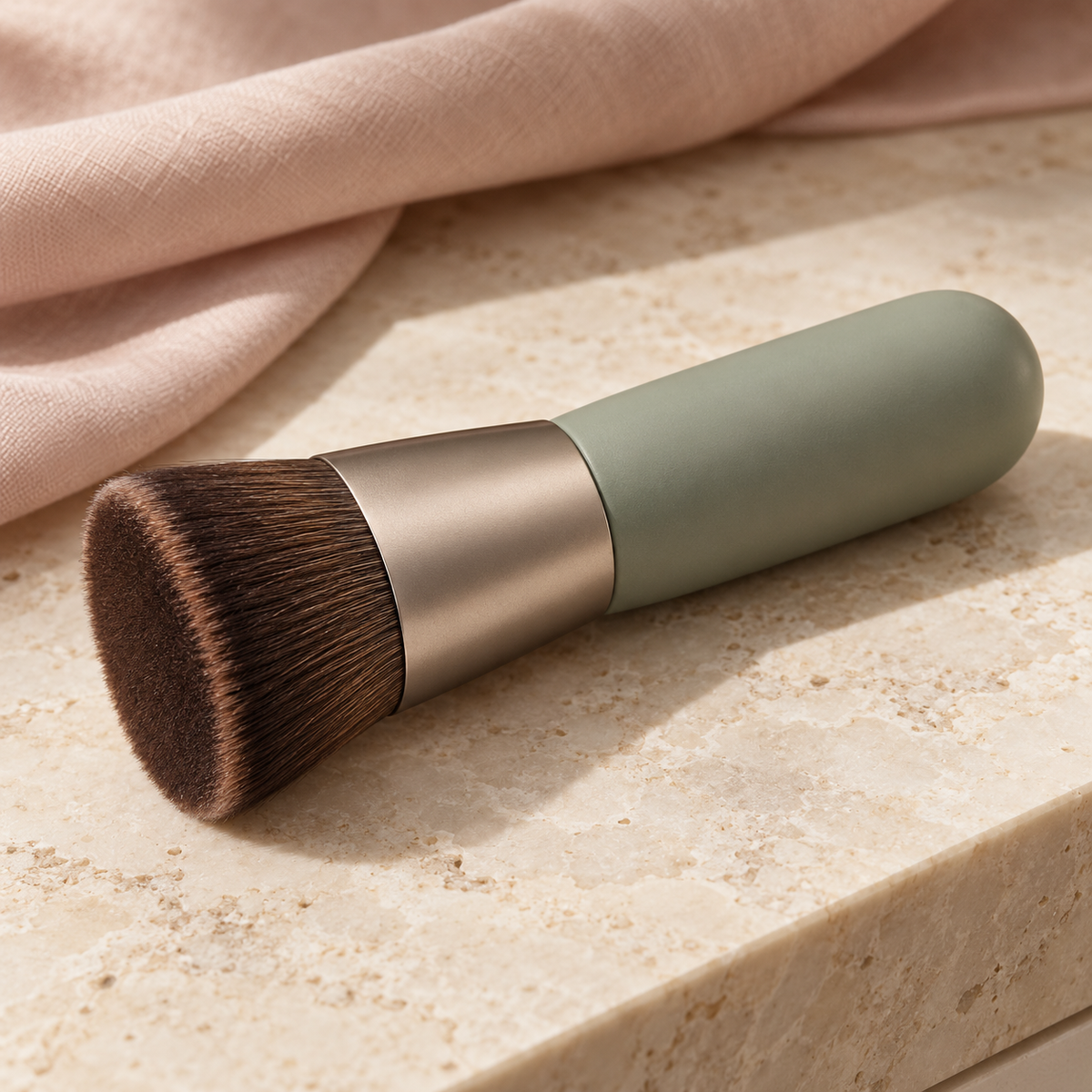 Flat Top Buffing Brush on a styled vanity