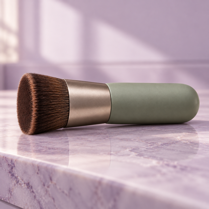 Flat Top Buffing Brush — side view on lavender vanity