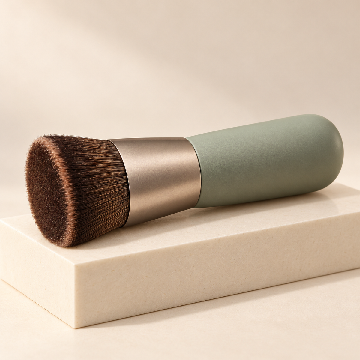 Flat Top Buffing Brush — three-quarter view on cream pedestal