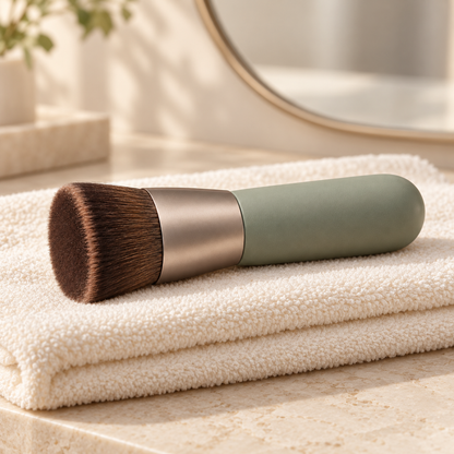 Flat Top Buffing Brush — vanity towel scene