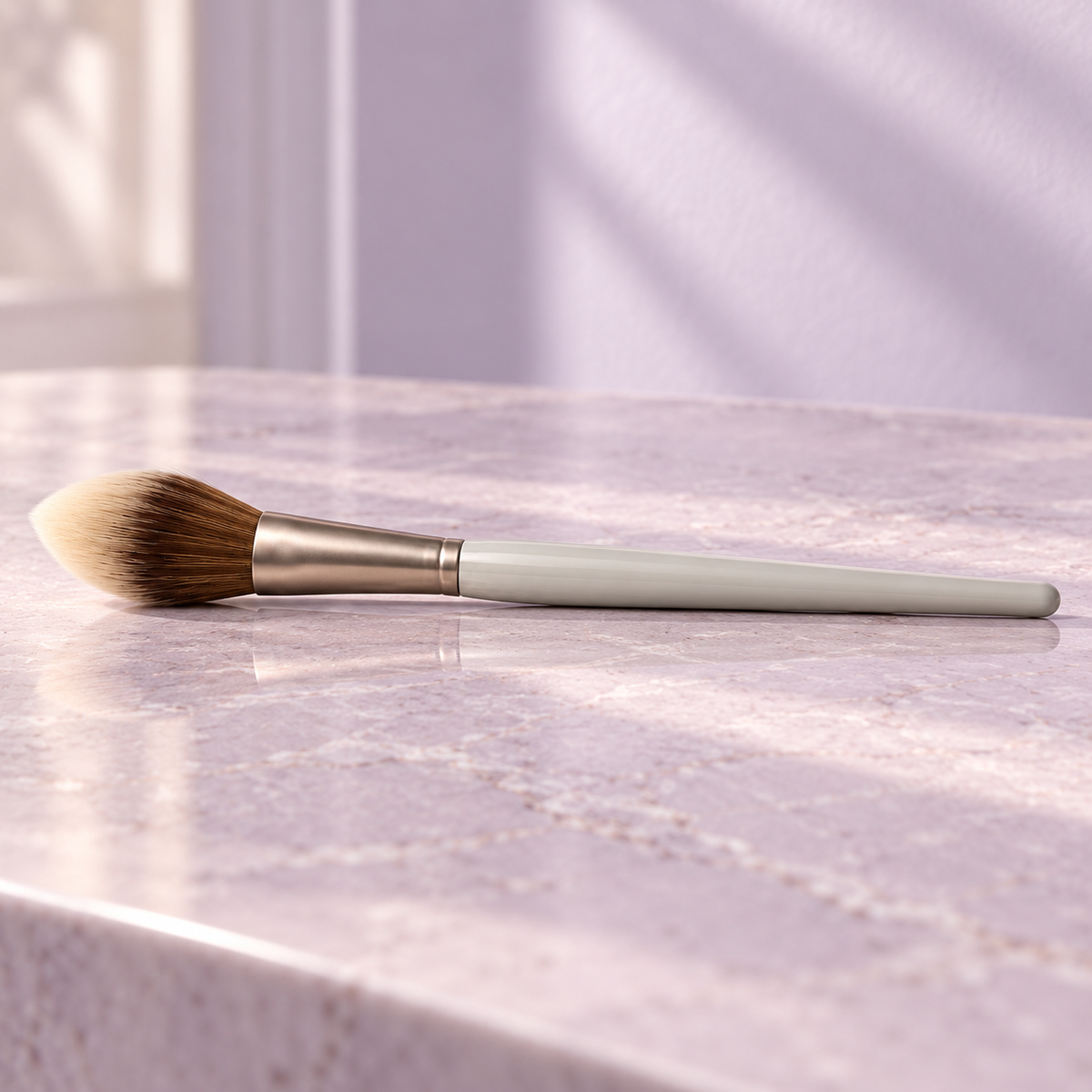 Tapered Setting Brush — side view on lavender vanity