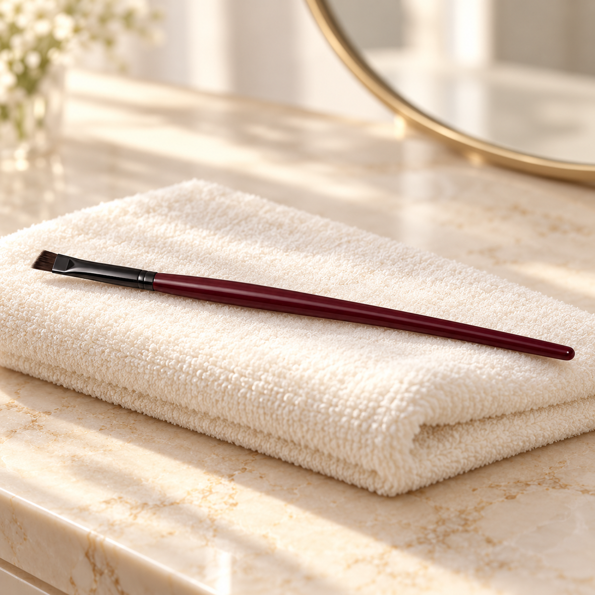 Angled Liner Brush — vanity towel scene