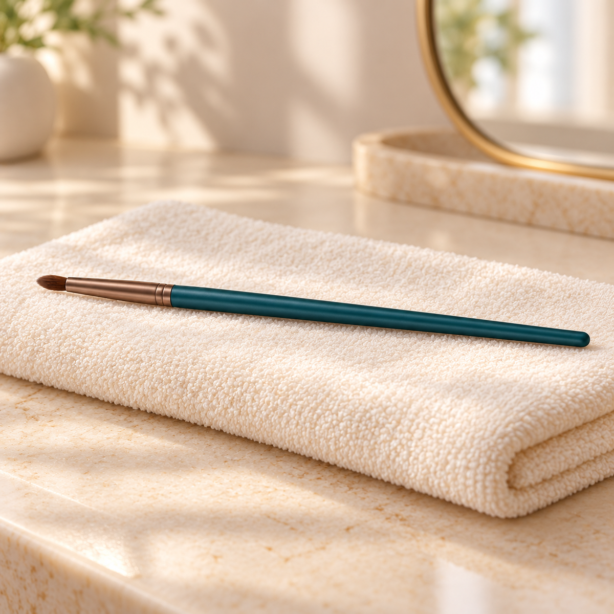 Pencil Detail Brush — vanity towel scene