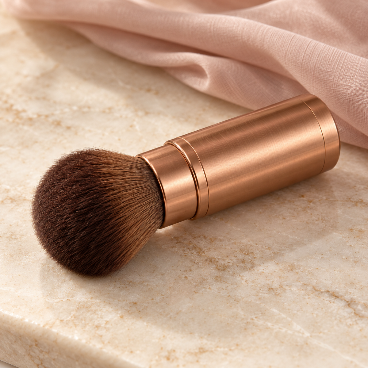 Retractable Travel Brush on a styled vanity