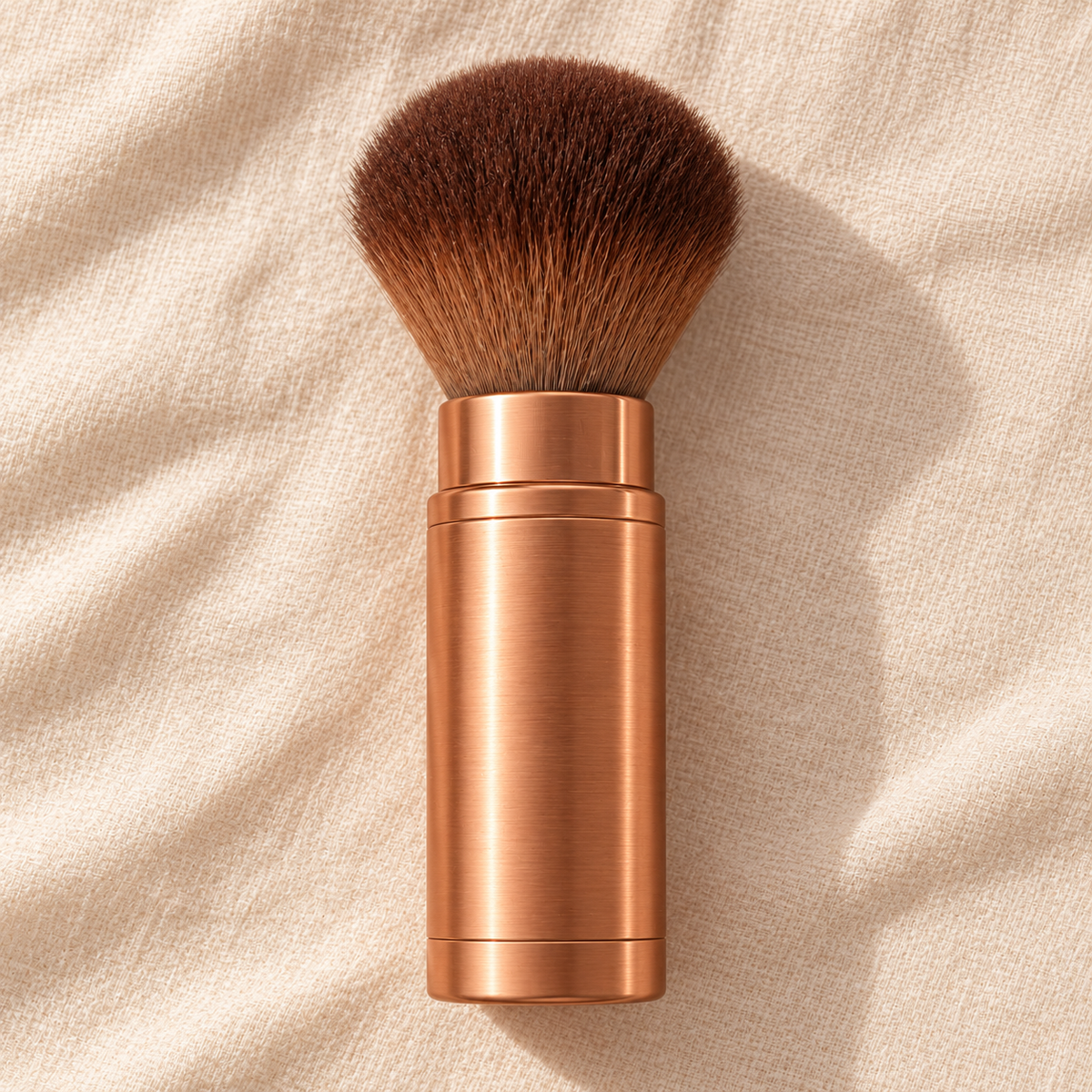 Retractable Travel Brush — overhead view on ivory linen