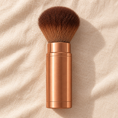 Retractable Travel Brush — overhead view on ivory linen